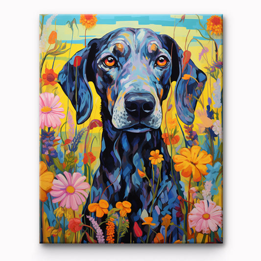 Flowers Dog Painting By Number 1