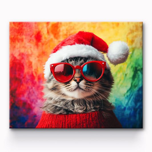 Cat With Christmas Hat Painting By Number 1