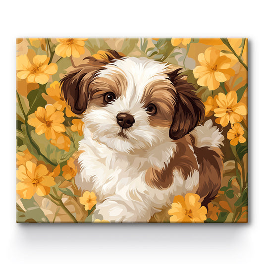 Flower Dog Painting By Number 1