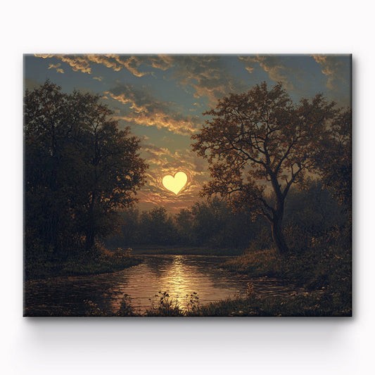 Night by the Lake Meets Heart-Shaped Clouds Painting By Number 1