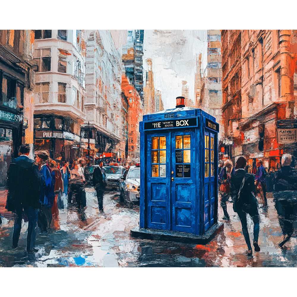 Blue Phone Booth in the Street Painting By Number 2