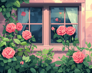 Rose Flower By The Window Painting By Number 2