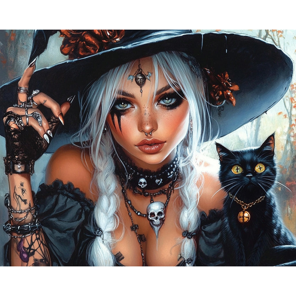 Witch And Black Cat Painting By Number 2
