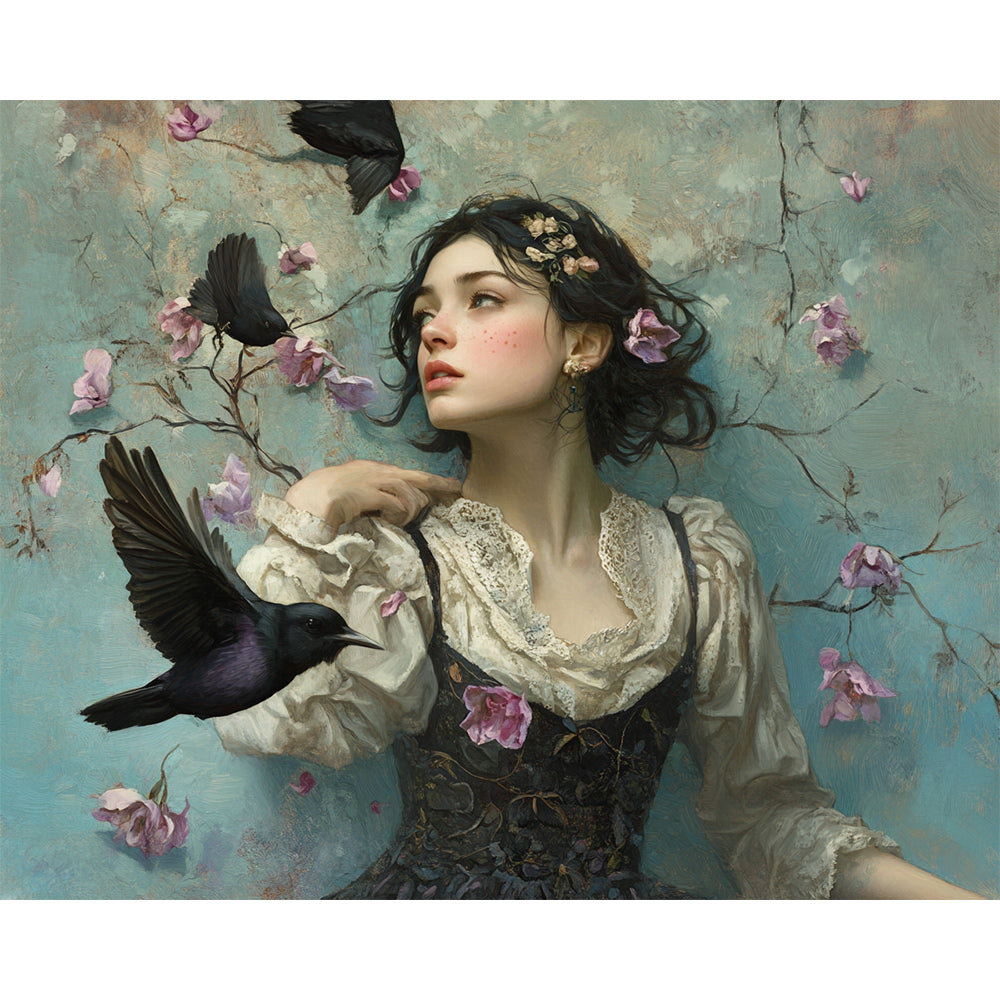 Crow And Flower Girl Painting By Number 2