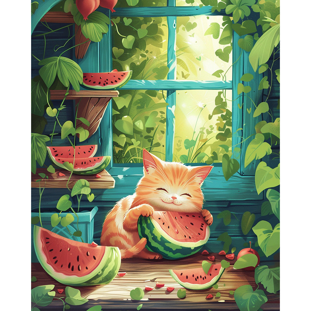 Watermelon-loving Cat Painting By Number 2