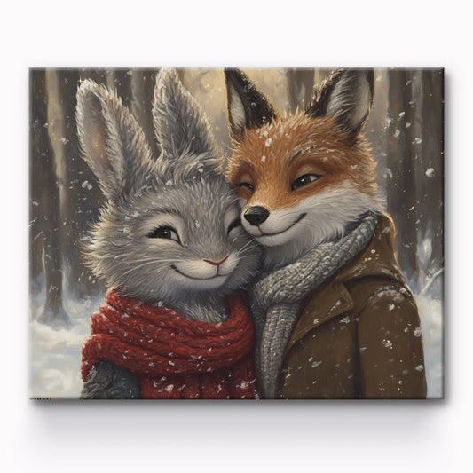 Rabbit and Wolf Cuddling in the Snow Painting By Number 1