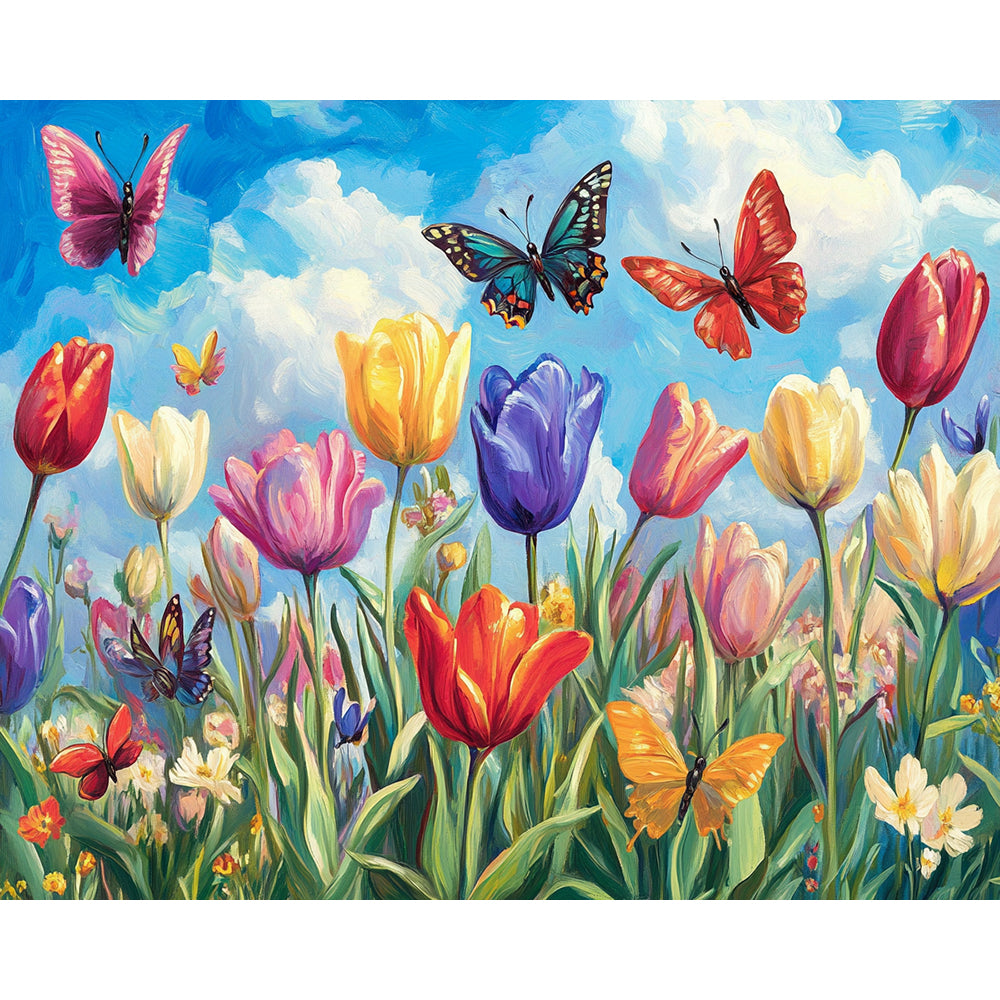Tulip And Butterfly Painting By Number 2