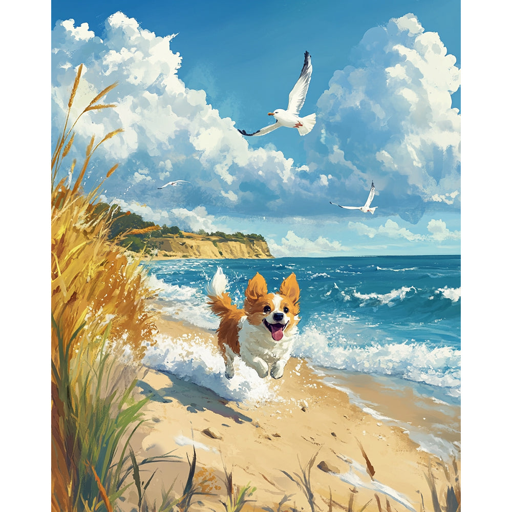 Dog Running On The Beach Painting By Number 2