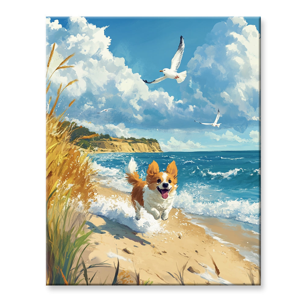 Dog Running On The Beach Painting By Number 1