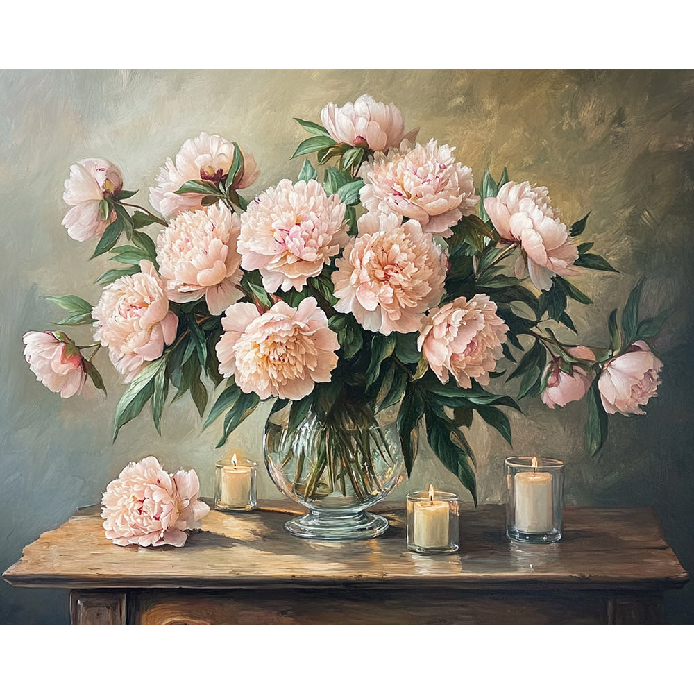Peonies and Candles on Tabletop Painting By Number 2
