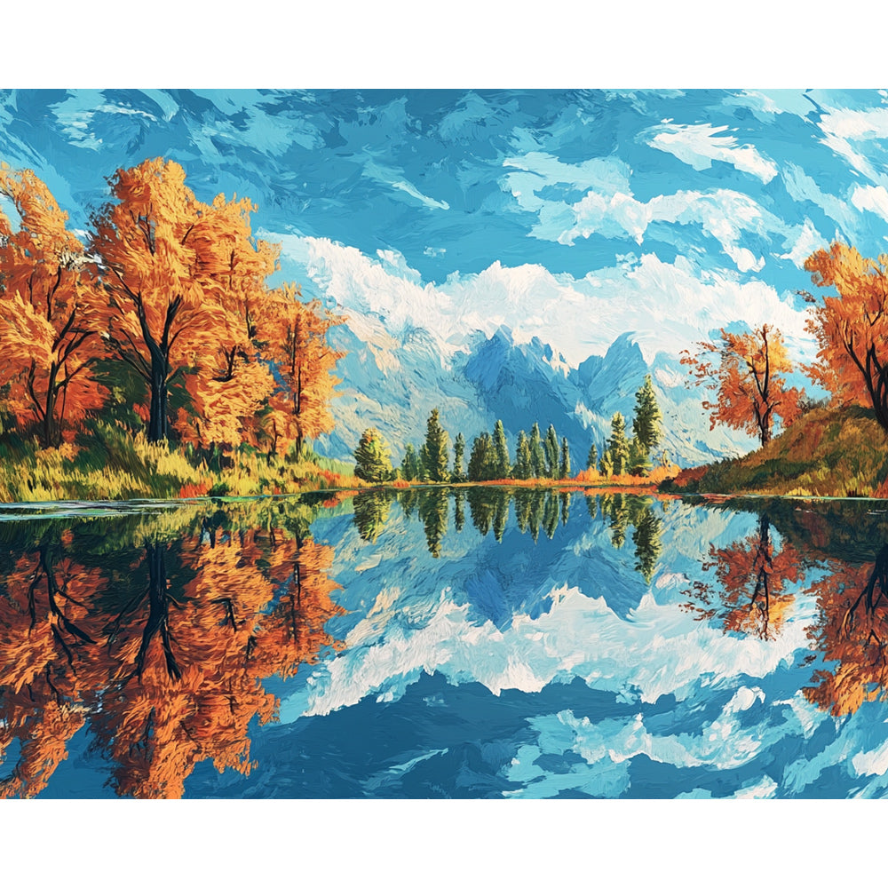 Mountain Forest Lake Painting By Number 2