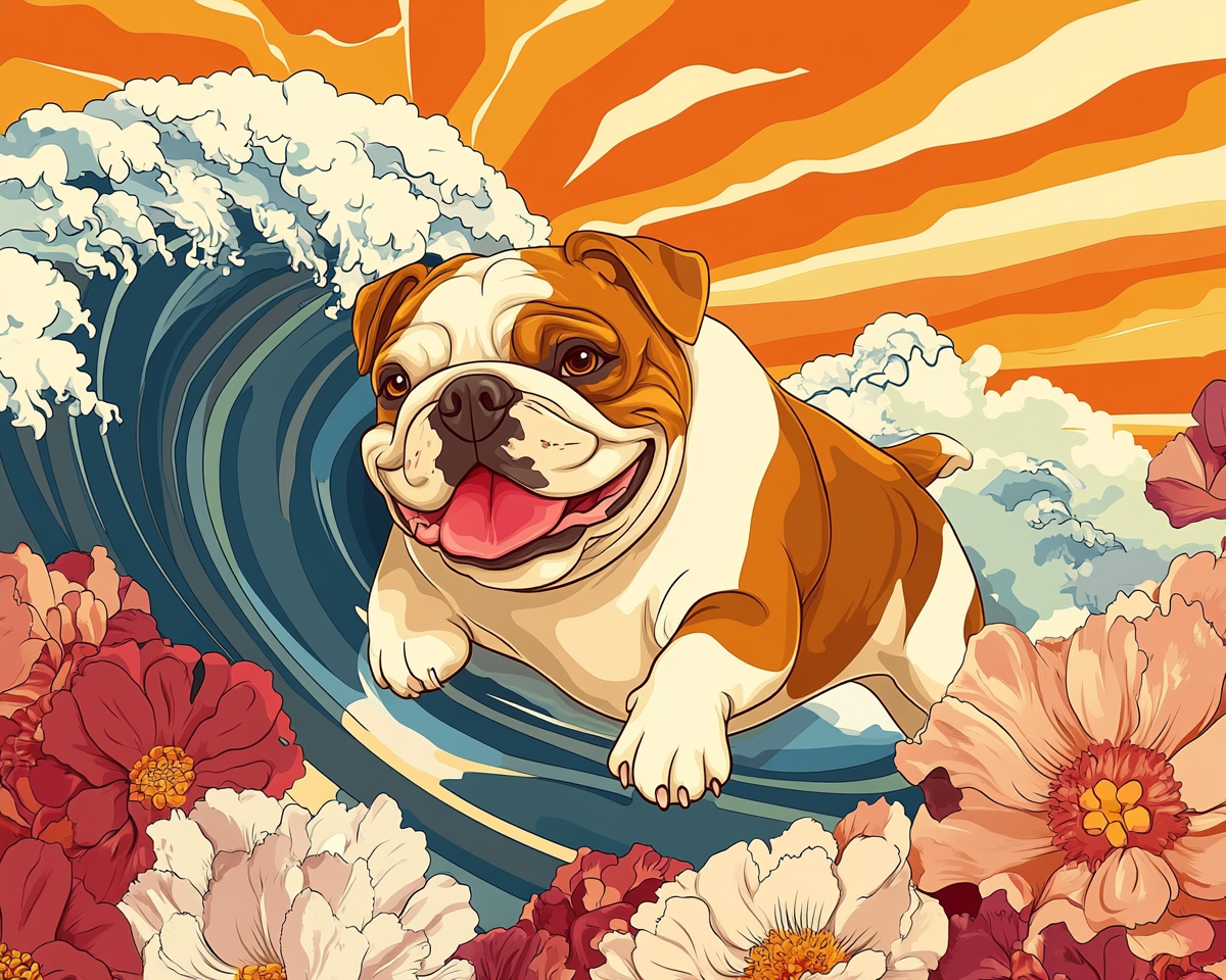 Surfing Bulldog Painting By Number 2