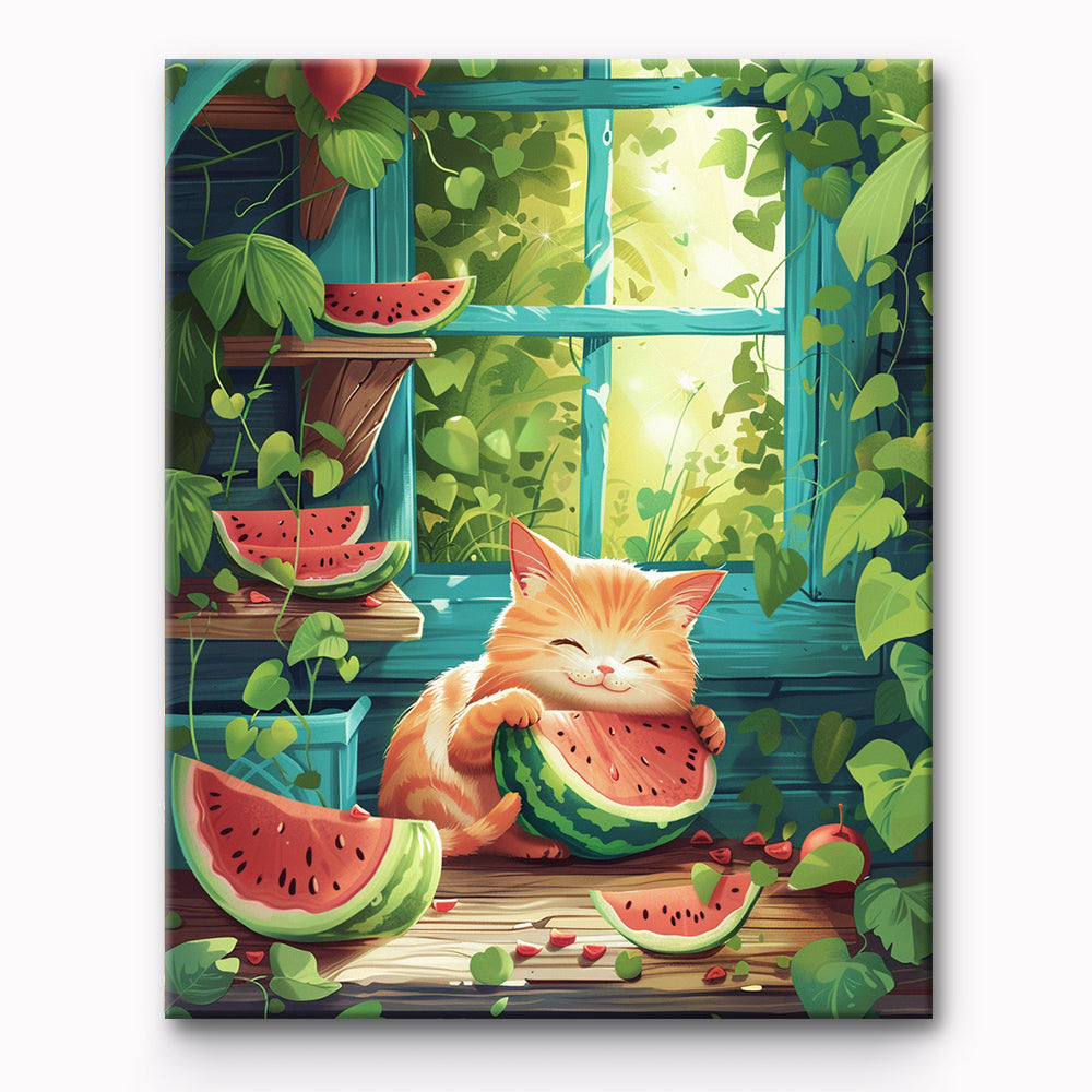 Watermelon-loving Cat Painting By Number 1