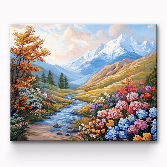 Beautiful View Of Flowers In Mountains Painting By Number 1