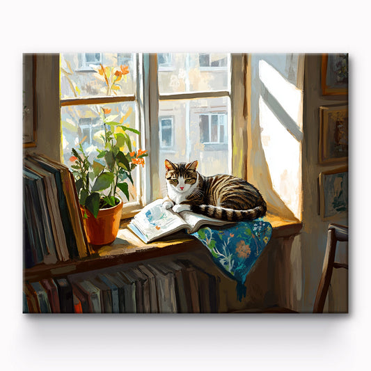 Cat Sunbathing in Window Painting By Number 1