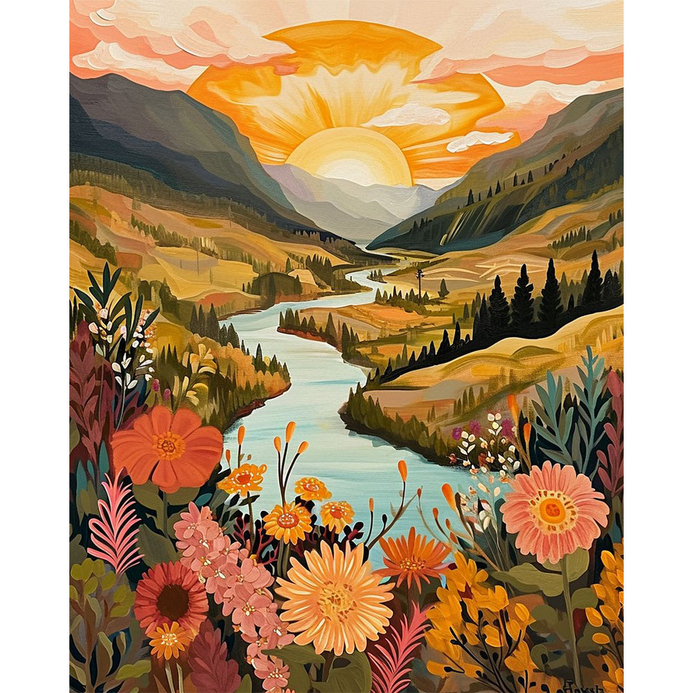 Valley Flower Landscape Painting By Number 2