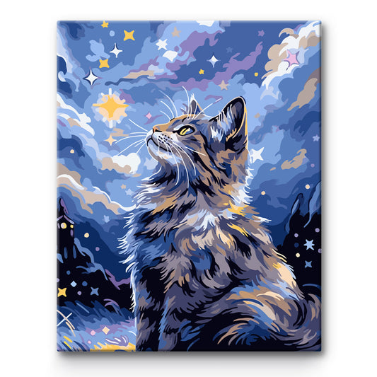 Cat Gazing at the Stars Painting By Number 1