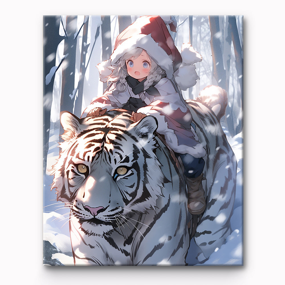 Little Girl on a White Tiger Painting By Number 1