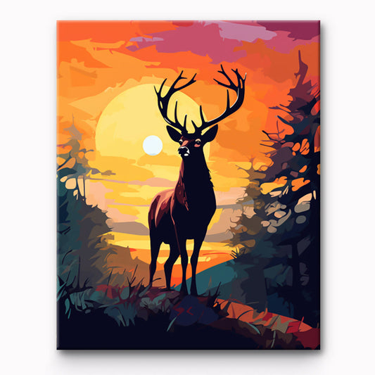 Sunrise And Deer Painting By Number 1