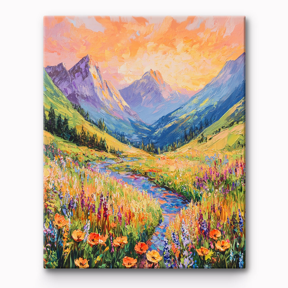 Creek with distant mountains Painting By Number 1