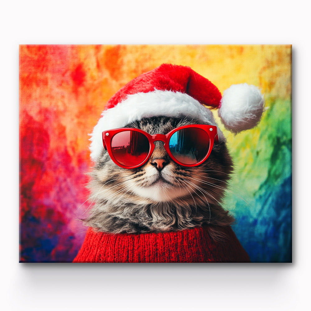 Cat With Christmas Hat Painting By Number 1