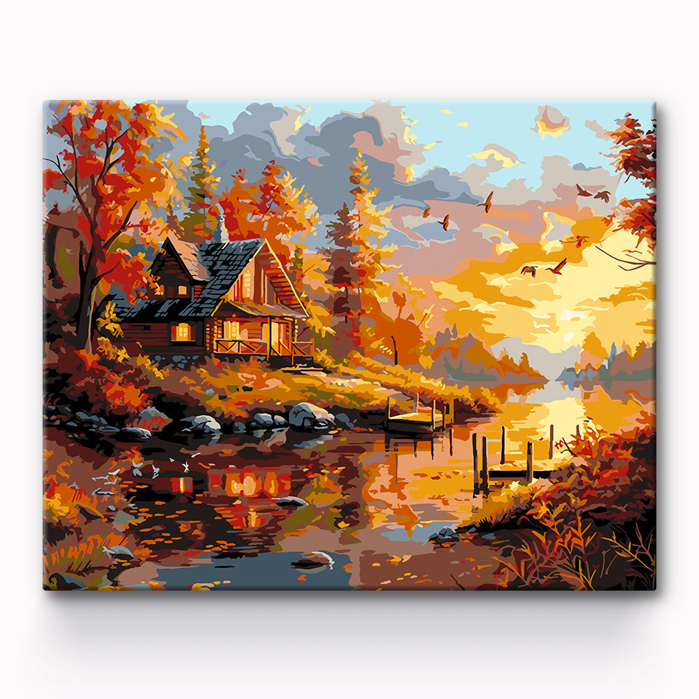 Autumn Lake House Painting By Number 1