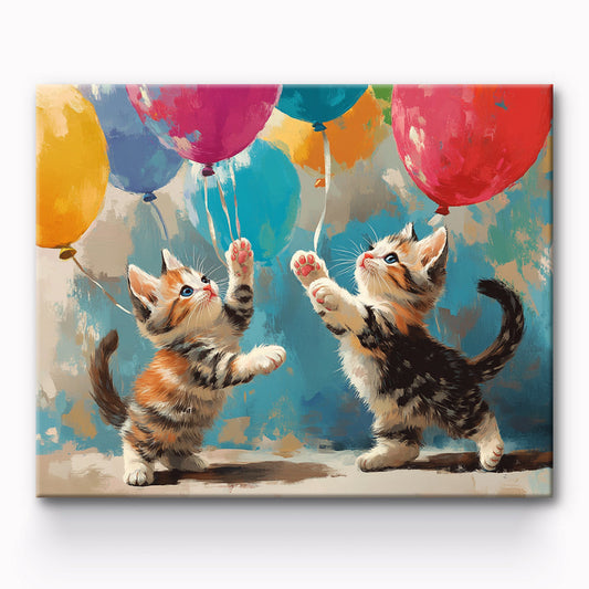Cat Playing With Balloons Painting By Number 1