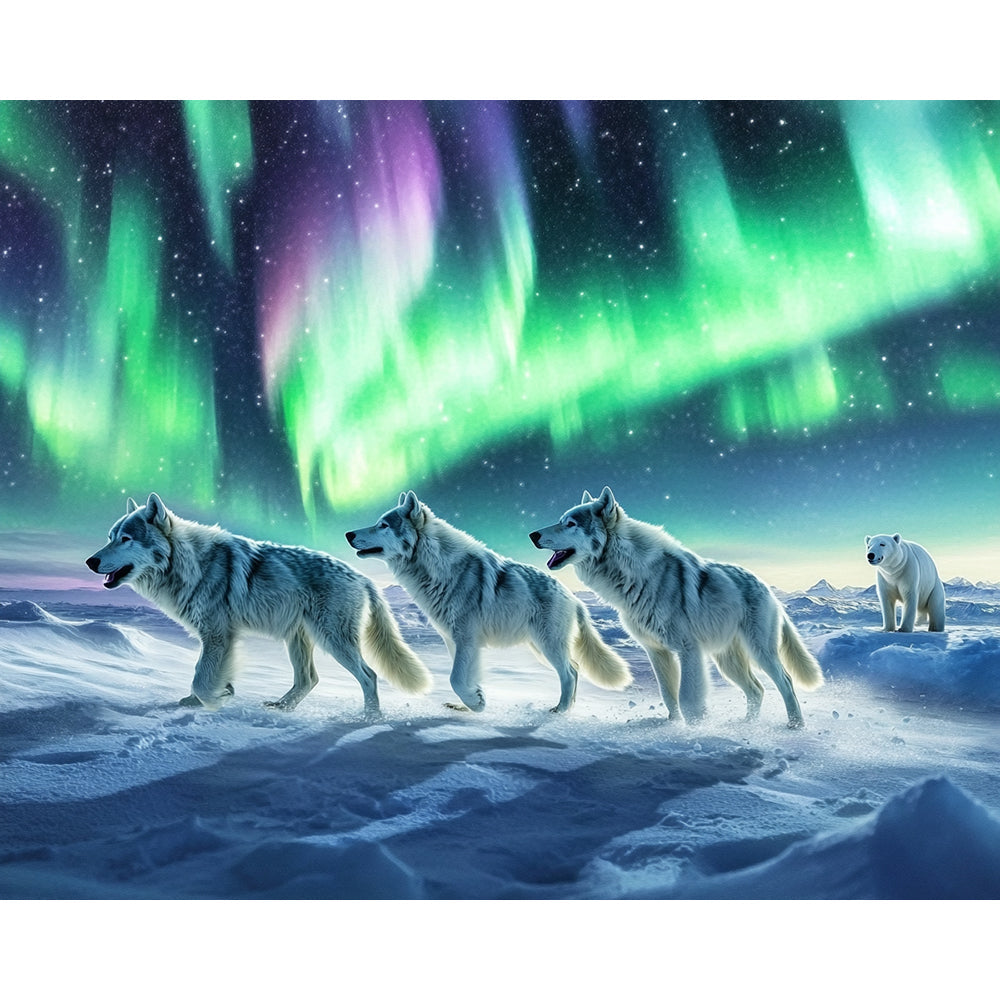 Wolves on the Aurora Borealis Icefield Painting By Number 2