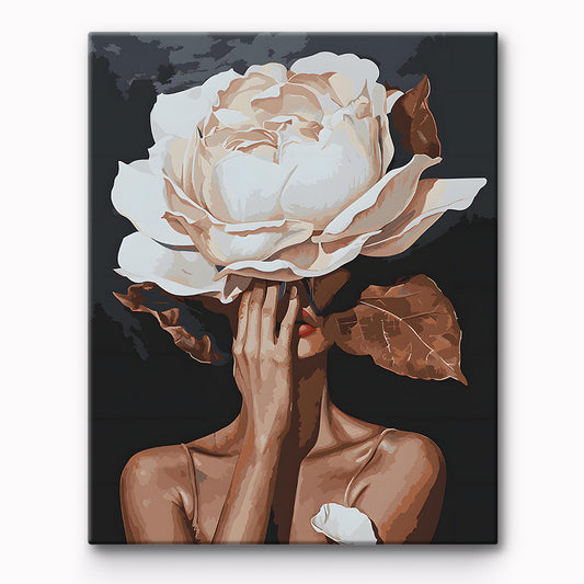 White Rose Flower Girl Painting By Number 1