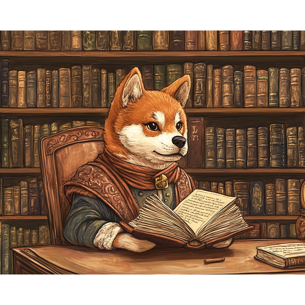 Dog reading in library Painting By Number 2