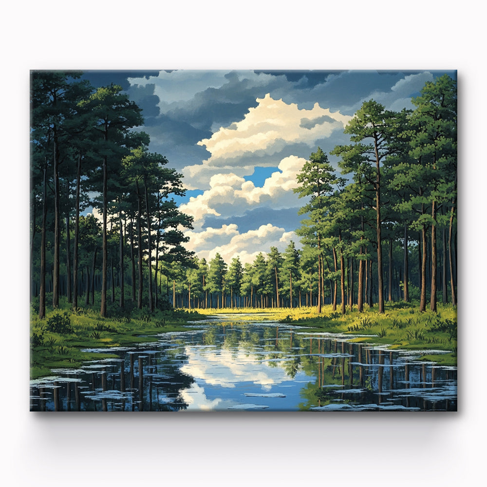 Mountain Forest Lake Painting By Number 1