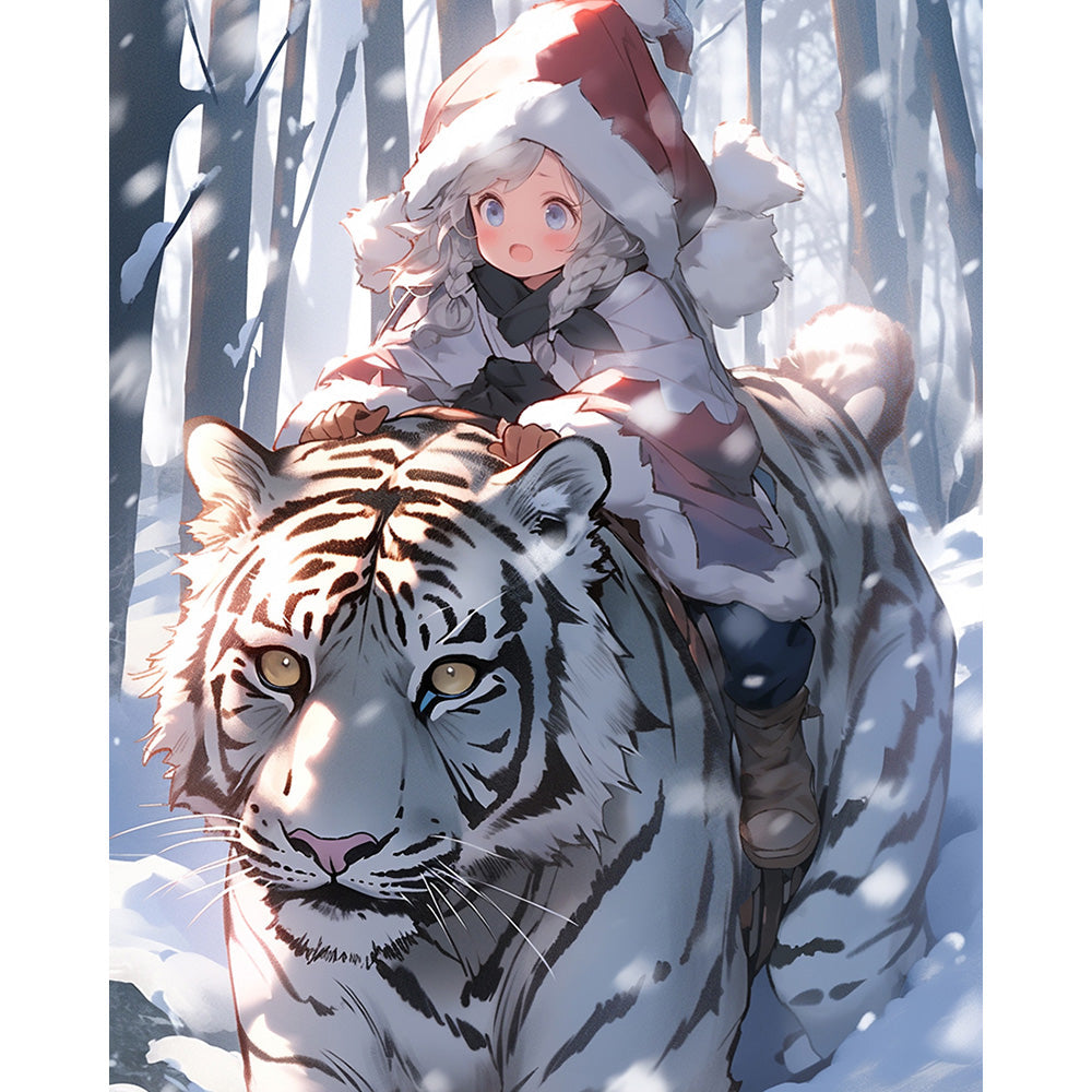 Little Girl on a White Tiger Painting By Number 2