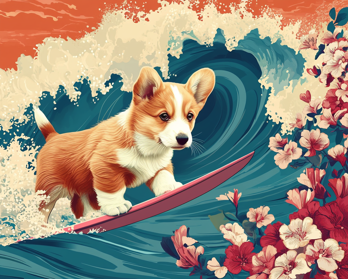 Surfing Corgi dog Painting By Number 2
