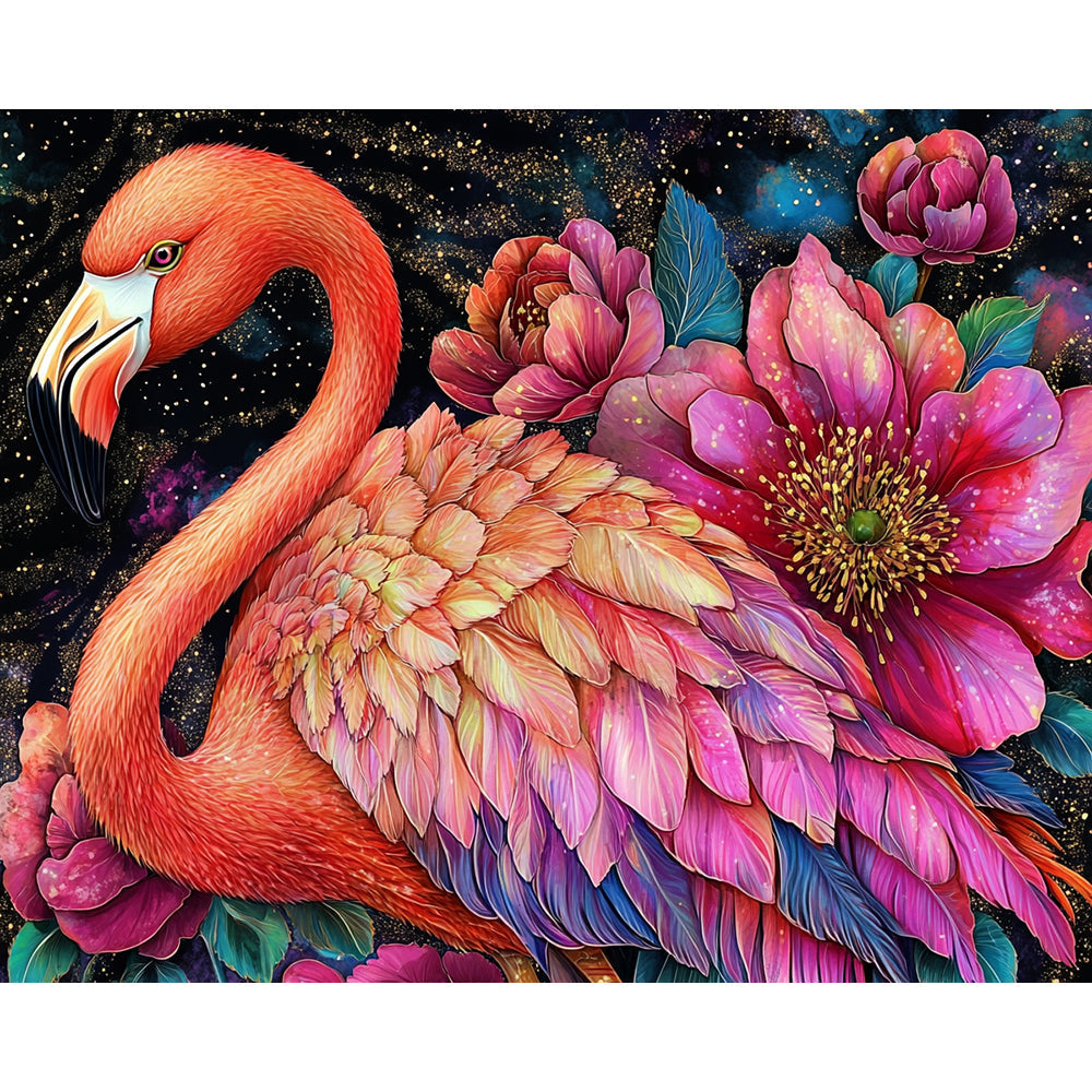 Flamingo With Pink Flowers Painting By Number 2