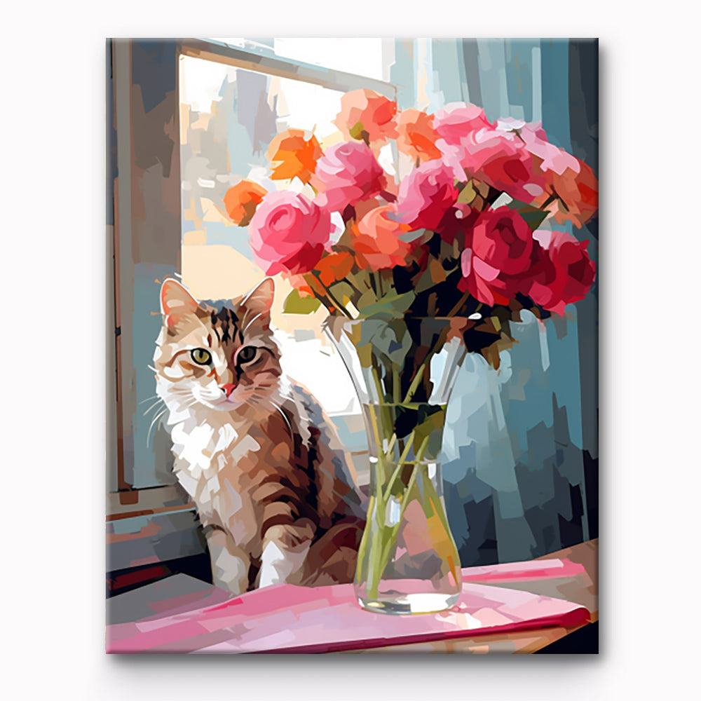 Cat And Flower Painting By Number 1