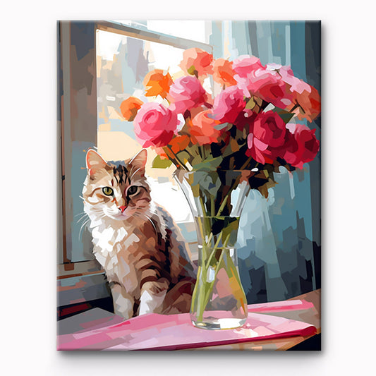 Cat And Flower Painting By Number 1