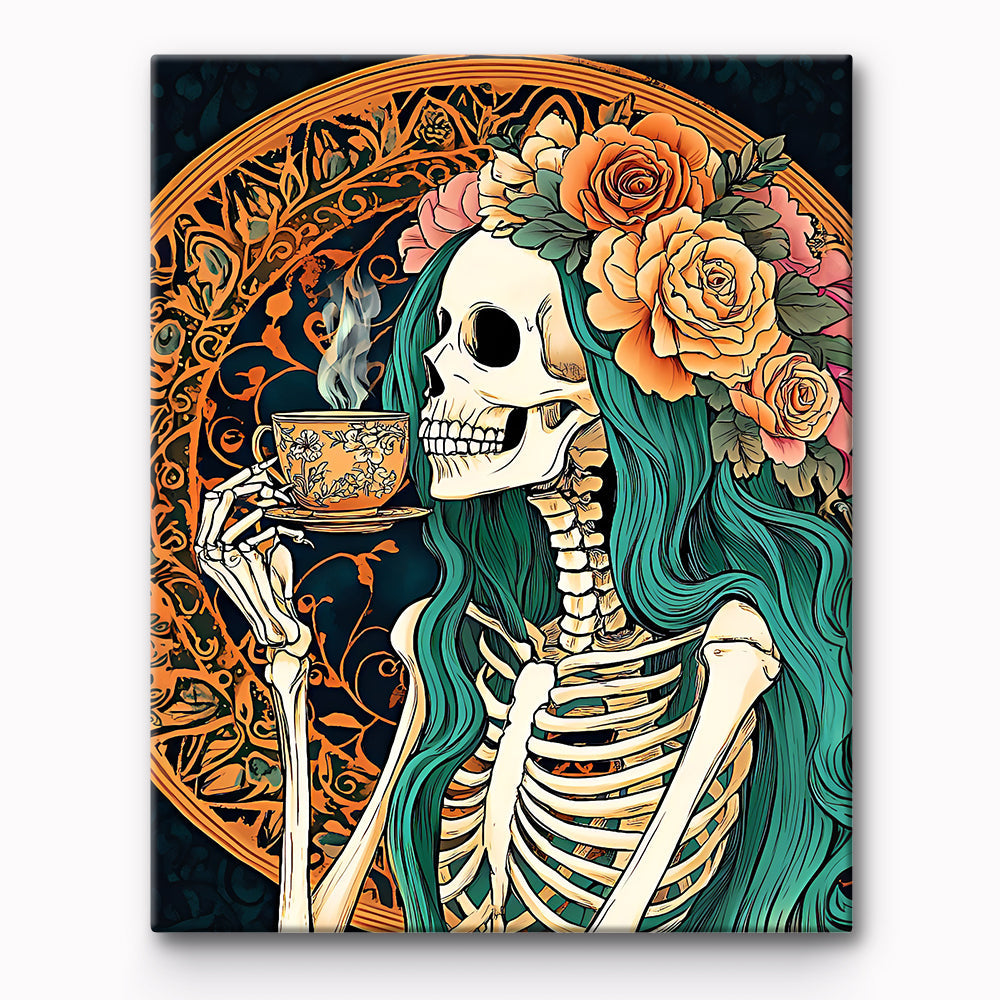 Skeleton Drinking Tea Painting By Number 1