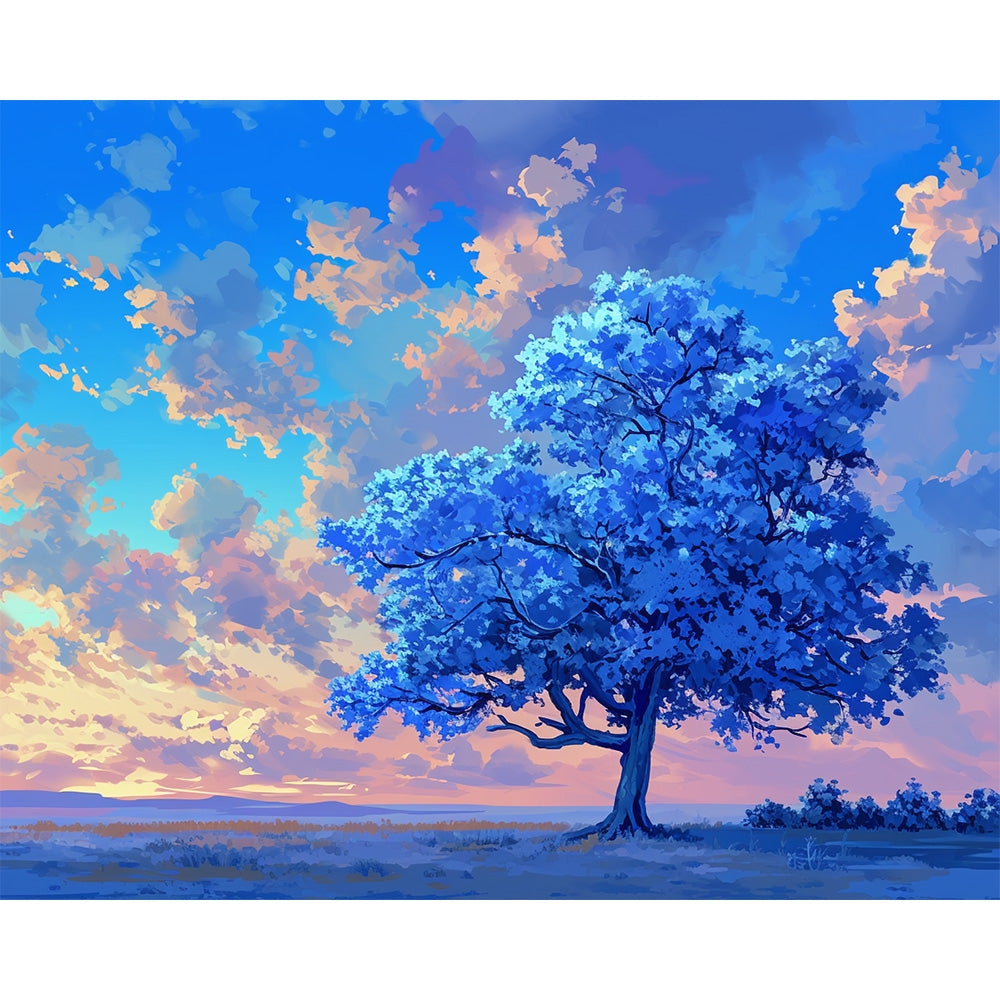 Blue Sky White Clouds Trees Painting By Number 2