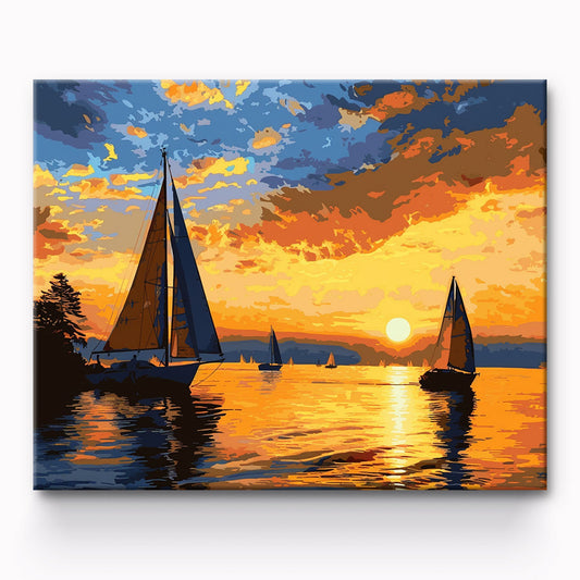 Sunset Boat Painting By Number 1