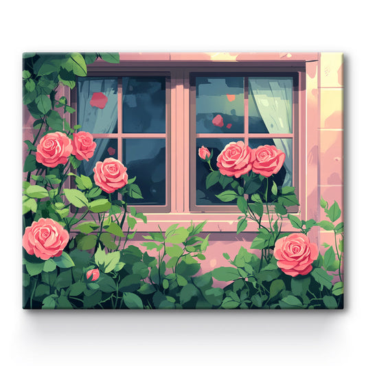 Rose Flower By The Window Painting By Number 1