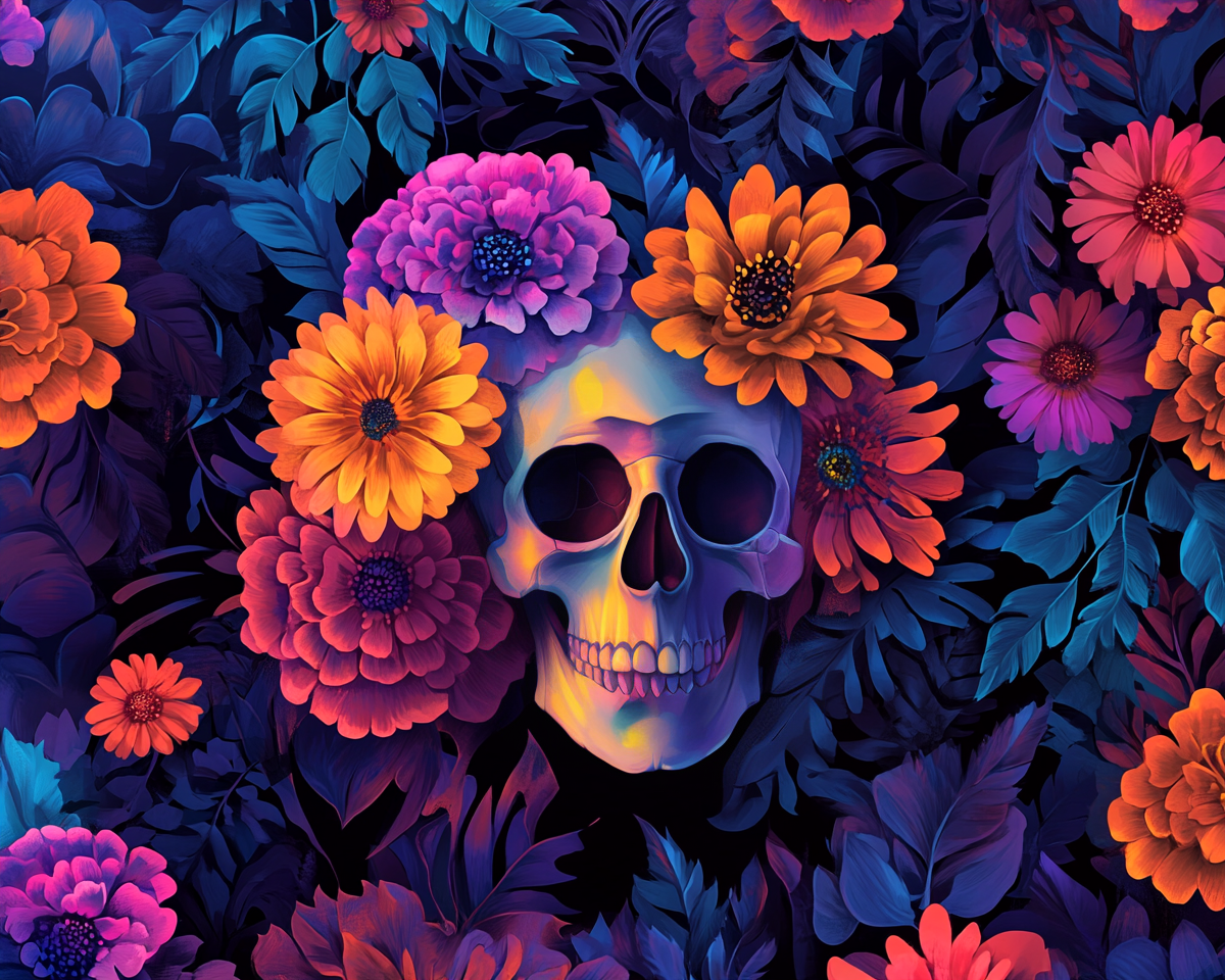 Skull in Flowers Painting By Number 2