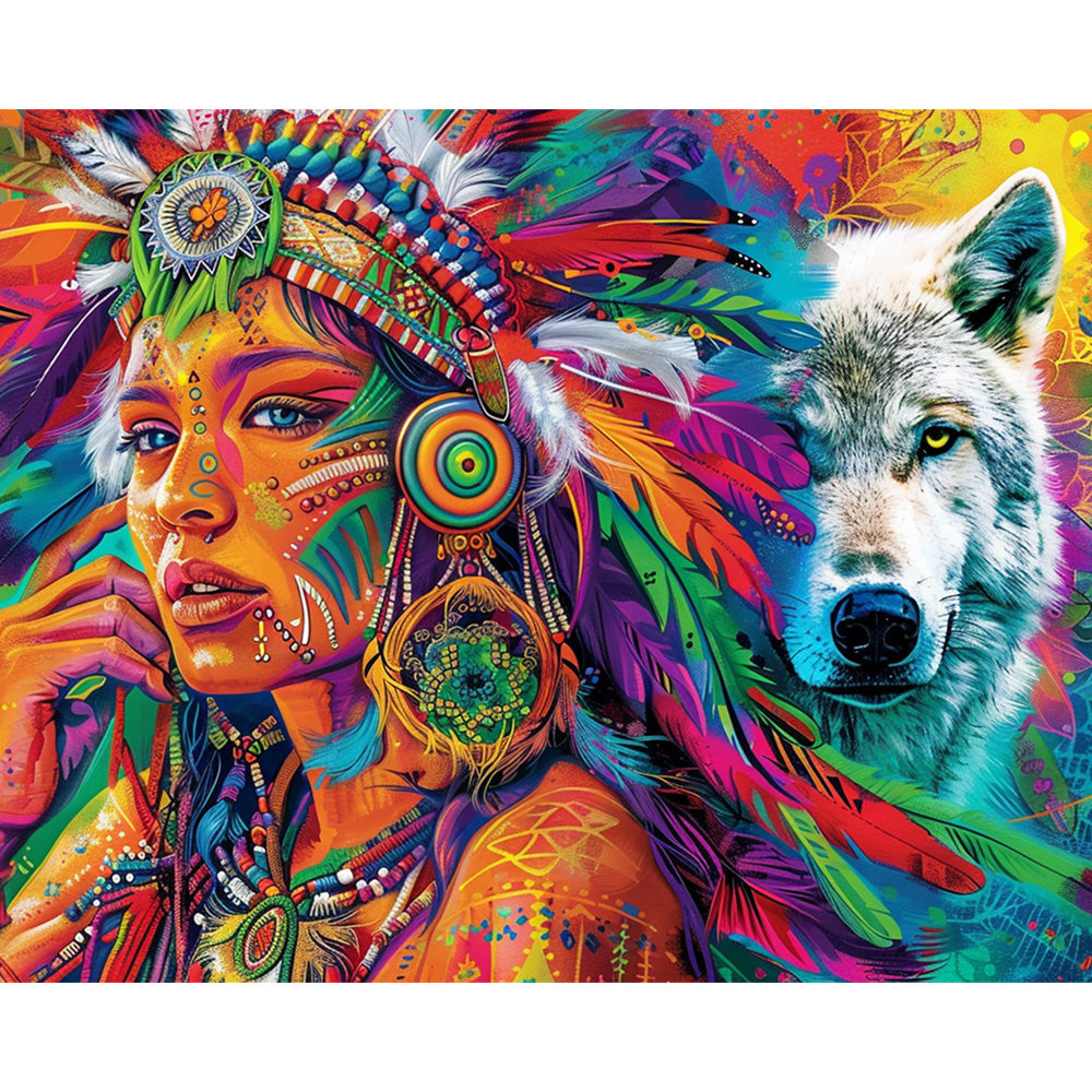 Indian Girl and the Wolf Painting By Number 2