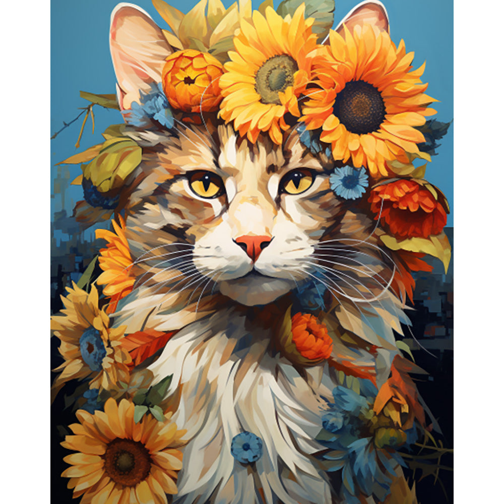 Flower Cat Painting By Number 2