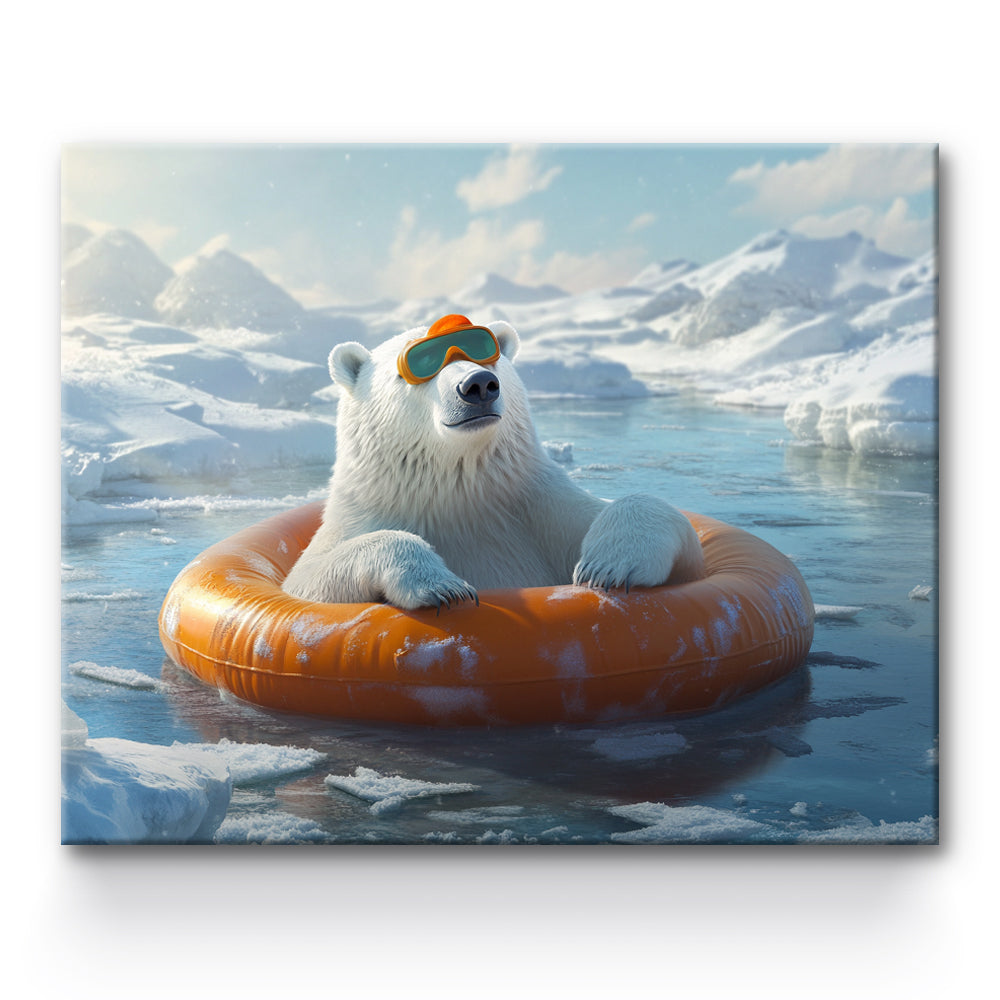 White Bear Swimming With Life Preserver Painting By Number 1