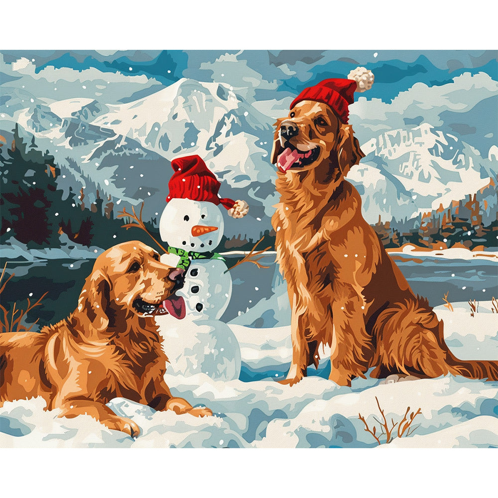 Snowman And Dog Painting By Number 2