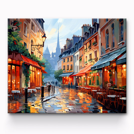 Street Side Restaurants Painting By Number 1
