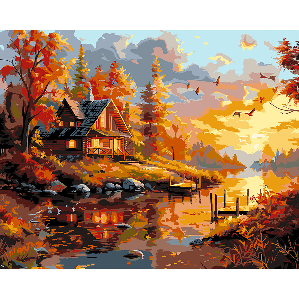 Autumn Lake House Painting By Number 2
