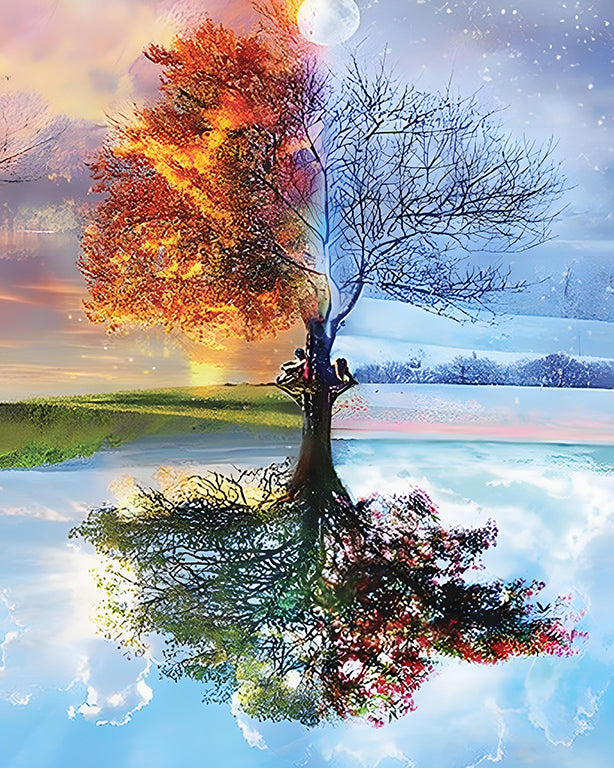 Spring And Winter Trees Painting By Number 2