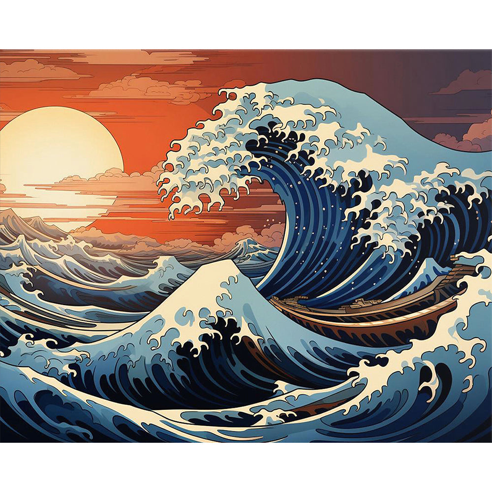 Sunset And Ocean Waves Painting By Number 2