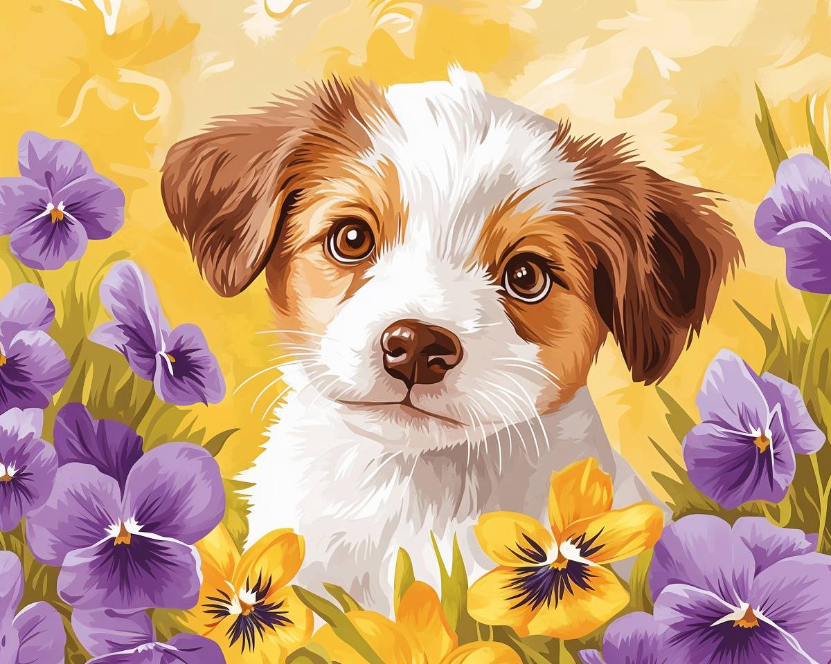 Flower Dog Painting By Number 2